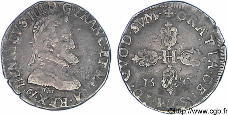 HENRI IV LE GRAND Demi-franc, 1er type de Béarn 1595 Morlaàs TTB