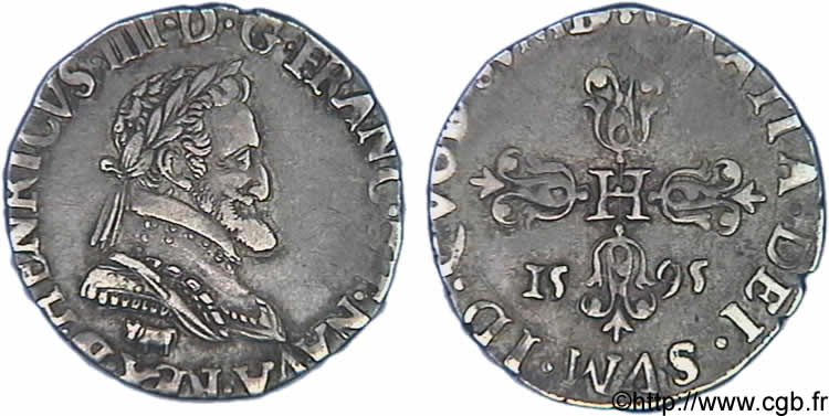 HENRY IV Quart de franc, 1er type de Béarn 1595 Morlaàs fVZ