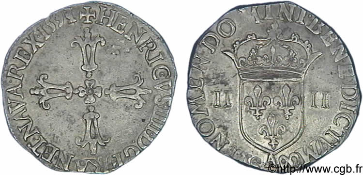 HENRI IV LE GRAND Quart d&nbsp;écu, croix feuillue de face 1591 Compiègne SUP