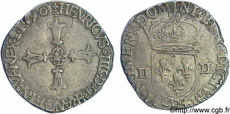 HENRY IV Quart d écu, croix feuillue de face 1590 La Rochelle XF