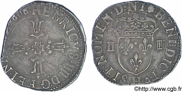 HENRI IV LE GRAND Quart d écu, croix feuillue de face 1606 La Rochelle TTB