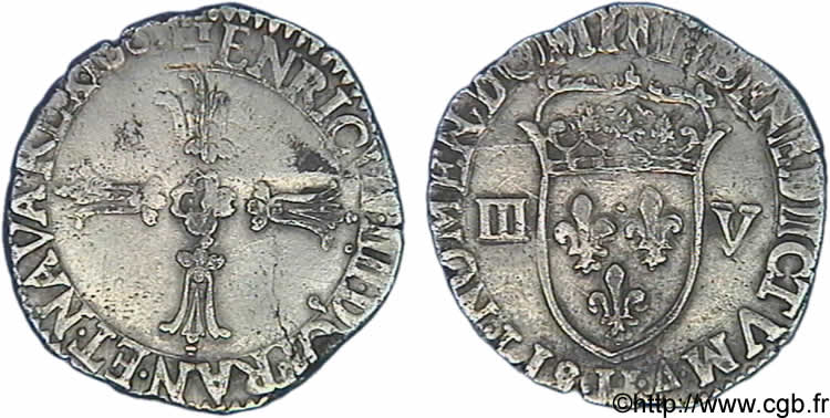HENRY IV Huitième d écu, croix feuillue de face 1605 La Rochelle XF