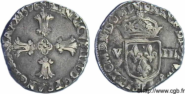 HENRI IV LE GRAND Huitième d écu, croix feuillue de face 1596 Bayonne TTB