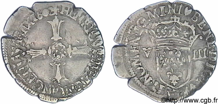 HENRI IV LE GRAND Huitième d écu, croix feuillue de face 1602 Nantes TB+