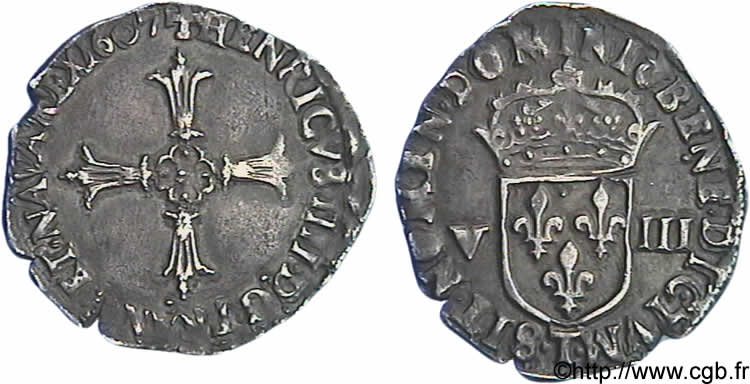 HENRY IV Huitième d écu, croix feuillue de face 1607 Nantes XF