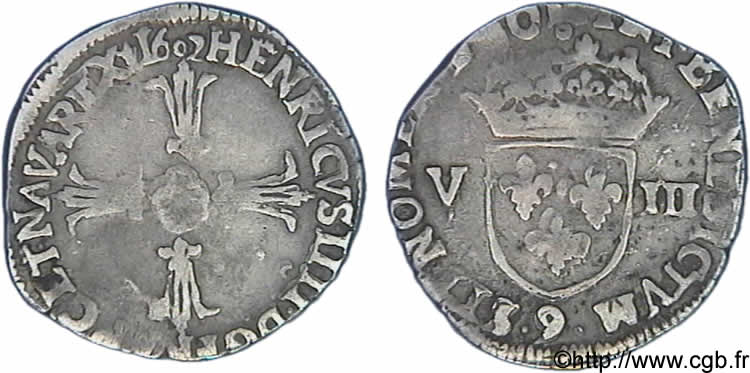 HENRY IV Huitième d écu, croix feuillue de face 1602 Rennes fSS