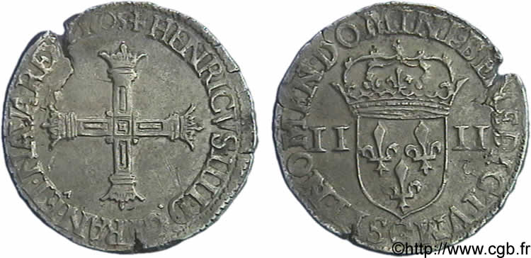 HENRY IV Quart d écu, croix bâtonnée et couronnée de face 1605 Saint-Lô XF