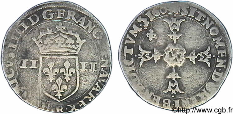 HENRI IV LE GRAND Quart d’écu, écu de face, 4e type 1603 Saint-André de Villeneuve-lès-Avignon TB+