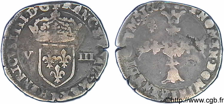 HENRY IV Huitième d’écu, écu de face, 4e type 1603 Saint-André de Villeneuve-lès-Avignon VF/VF