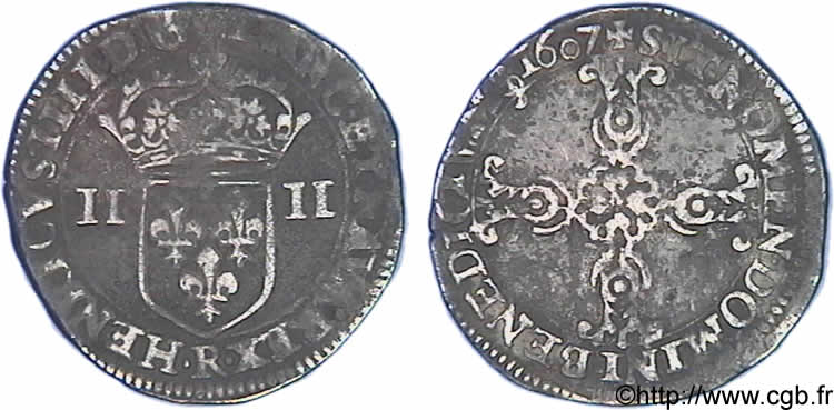 HENRY IV Quart d écu, écu de face, 2e type 1607 Saint-André de Villeneuve-lès-Avignon q.BB