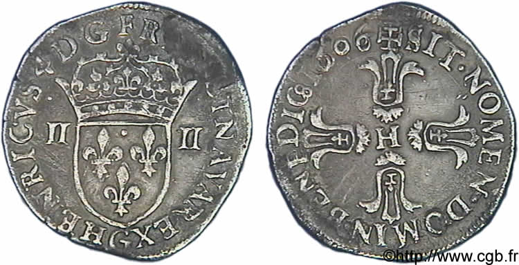 HENRY IV Quart d écu, écu de face, 3e type 1606 Poitiers BB