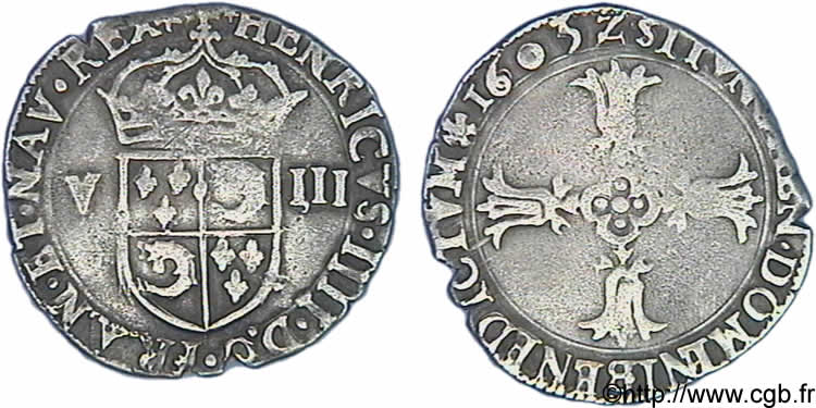 HENRY IV Huitième d écu du Dauphiné 1603 Grenoble XF