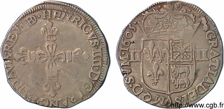 HENRY IV Quart d écu de Béarn 1605 Morlaàs XF