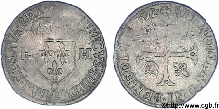 HENRY IV Douzain aux deux H, 2e type 1592 Saint-Lô XF