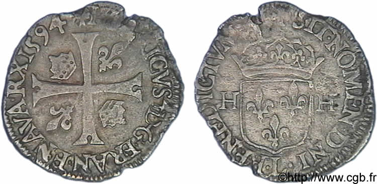 HENRI IV LE GRAND Douzain aux deux H, 3e type 1594 Bayonne TTB