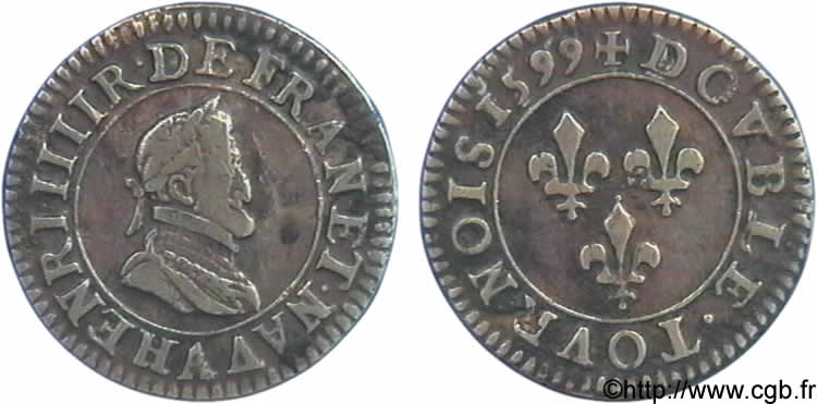 HENRI IV LE GRAND Double tournois, 1er type de Paris (légende française) 1599 Paris, Moulin des Étuves TTB