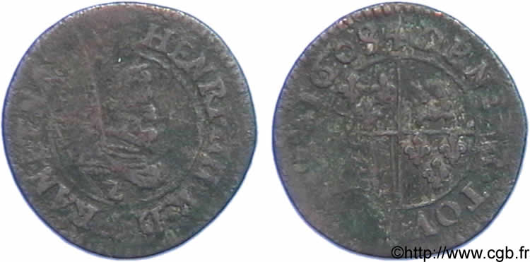 HENRI IV LE GRAND Denier tournois au type du Dauphiné, frappé à Lyon au différent de Grenoble 1608 Lyon au différent de Grenoble TB