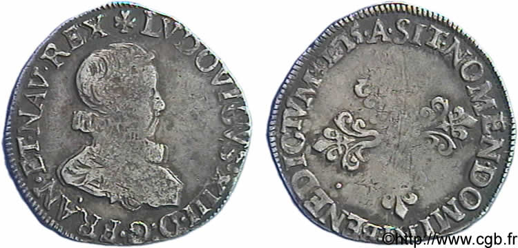 LOUIS XIII  Demi-franc, tête nue enfantine au col fraisé 1615 Paris fSS
