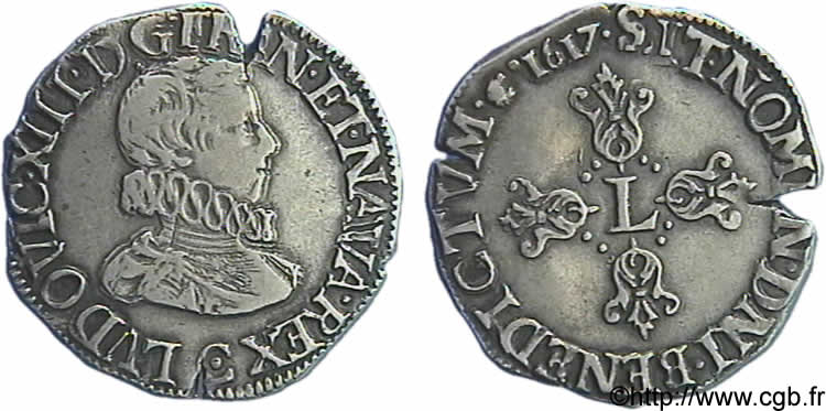 LOUIS XIII  Demi-franc à la tête nue adolescente de Saint-Lô 1617 Saint-Lô SS