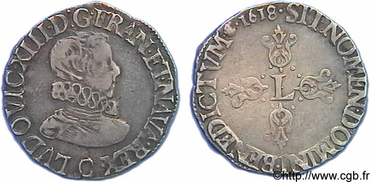 LOUIS XIII  Demi-franc à la tête nue adolescente de Saint-Lô 1618 Saint-Lô XF