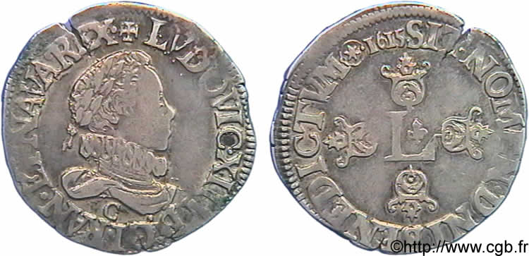 LOUIS XIII LE JUSTE Demi-franc au grand buste lauré et au col fraisé 1615 Saint-Lô TTB