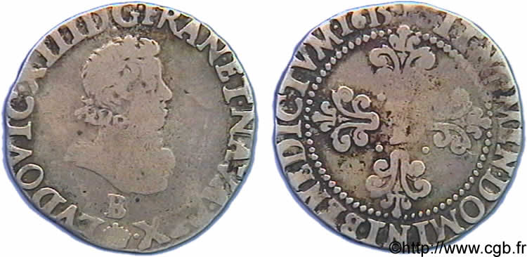LOUIS XIII  Demi-franc au buste adolescent de Rouen 1615 Rouen VF