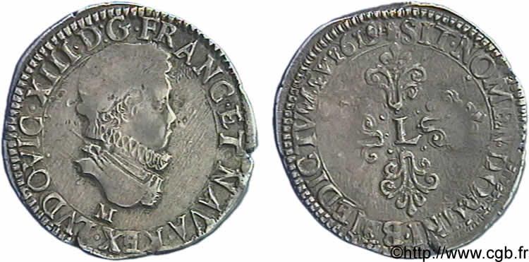 LOUIS XIII  Demi-franc au buste enfantin et fraisé 1619 Toulouse XF