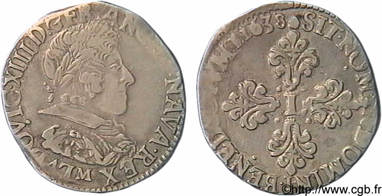 LOUIS XIII  Demi-franc, 10e type 1638 Toulouse BB