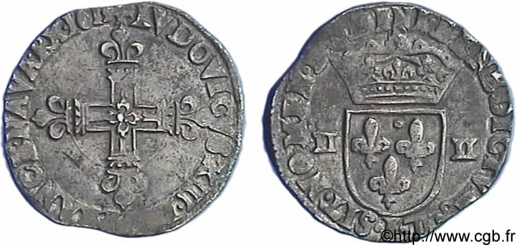 LOUIS XIII LE JUSTE Quart d écu, à la croix fleurdelisée, titulature côté croix 1613 Bayonne TTB