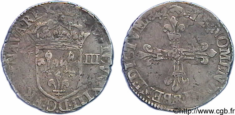 LOUIS XIII  Huitième d écu, à la croix fleurdelisée, titulature côté écu 1642 Arras q.BB