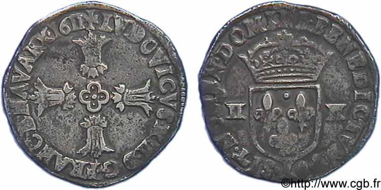 LOUIS XIII  Quart d écu, à la croix fleurdelisée, titulature côté croix 1611 Bayonne q.BB