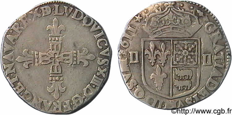 LOUIS XIII LE JUSTE Quart d écu de Béarn 1611 Morlaàs TTB