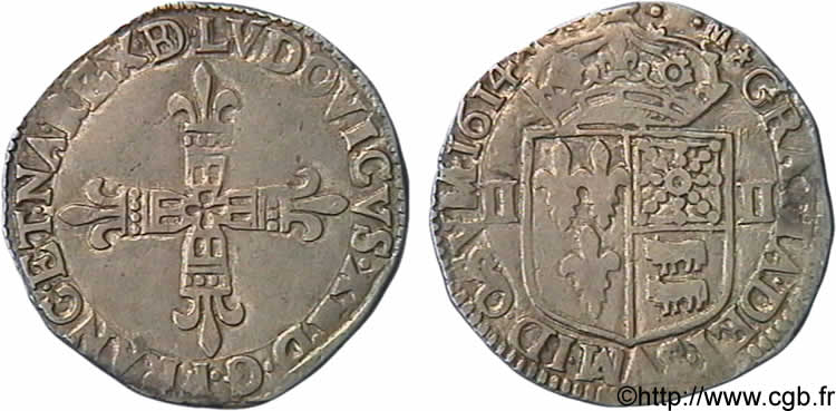 LOUIS XIII  Quart d écu de Béarn 1614 Morlaàs AU/XF