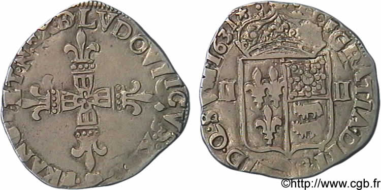 LOUIS XIII  Quart d écu de Béarn 1631 Morlaàs XF