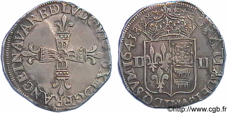 LOUIS XIII Quart d écu de Béarn 1643 Morlaàs AU