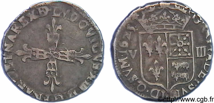 LOUIS XIII  Huitième d écu de Béarn 1625 Morlaàs BB