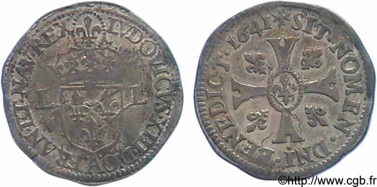 LOUIS XIII Douzain de 15 deniers 1641 Paris XF