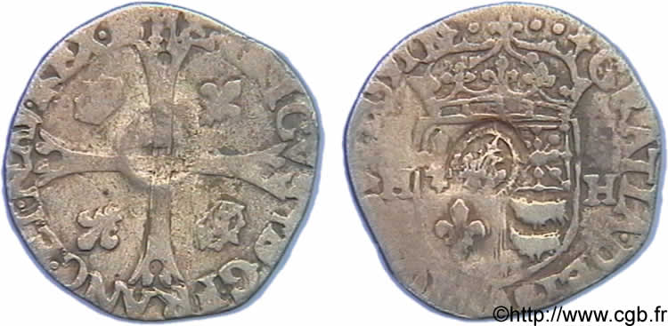 LOUIS XIII LE JUSTE Douzain de Béarn, 1er type, contremarqué après juin 1640 en quinzain 1591 Morlàas TB