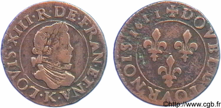 LOUIS XIII Double tournois, grand buste enfantin, drapé à large fraise 1611 Bordeaux VF