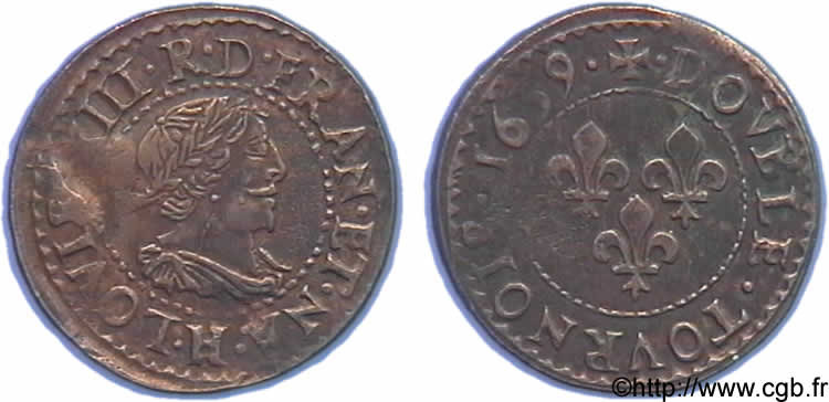 LOUIS XIII  Double tournois au buste vieilli et drapé de La Rochelle 1639 La Rochelle AU