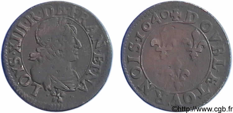 LOUIS XIII  Double tournois au buste vieilli et drapé 1640 Pont de l’Arche ? BB
