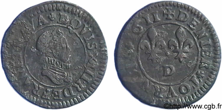 LOUIS XIII LE JUSTE Denier tournois, 1er buste enfantin au col fraisé, (2e portrait) 1611 Lyon TTB