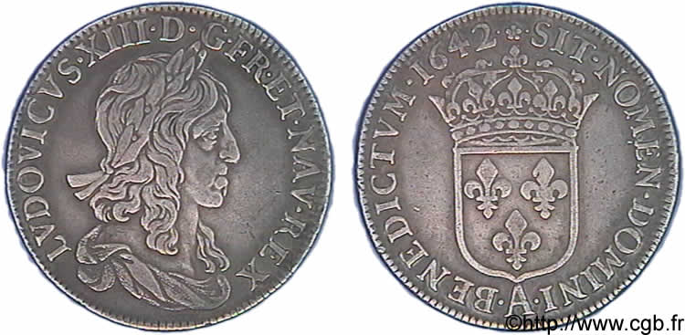 LOUIS XIII  Demi-écu, buste drapé (1er buste de Jean Warin) 1642 Paris, Monnaie de Matignon MBC