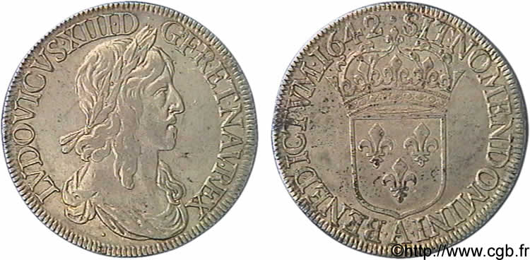 LOUIS XIII  Écu, buste drapé (1er buste de Jean Warin) 1642 Paris, Monnaie de Matignon SS