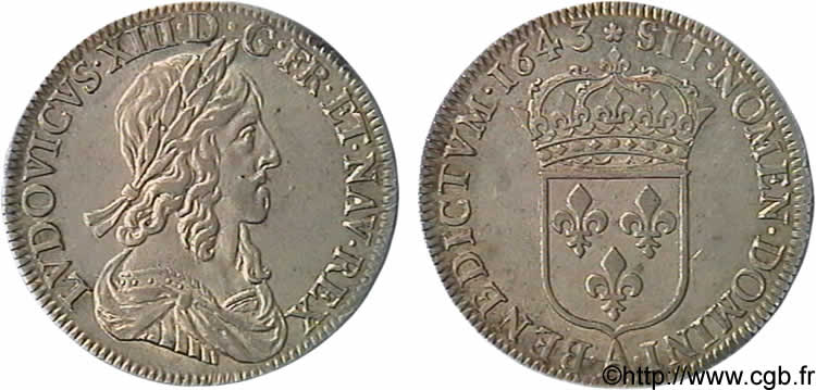 LOUIS XIII LE JUSTE Demi-écu, buste drapé et cuirassé (2e buste de Jean Warin) 1643 Paris, Monnaie de Matignon SUP