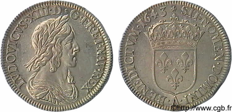 LOUIS XIII  Quart d écu d argent, 3e type, 2e poinçon de Warin 1643 Paris, Monnaie de Matignon EBC
