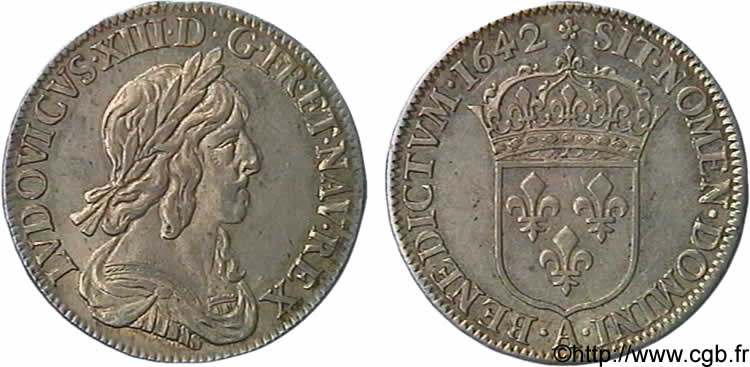 LOUIS XIII  Quart d écu, buste drapé et cuirassé (2e buste de Jean Warin) 1642 Paris, Monnaie de Matignon VZ