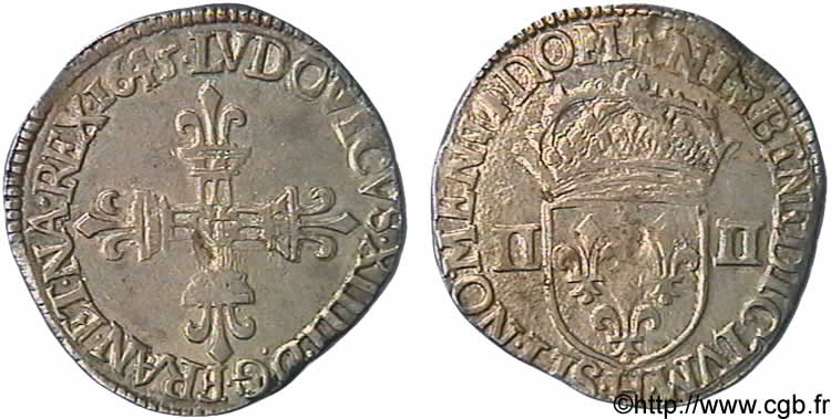 LOUIS XIV  THE SUN KING  Quart d écu, 1er type 1645 La Rochelle BB