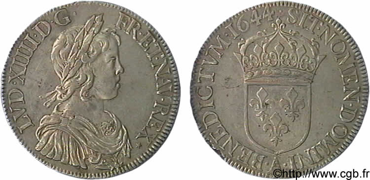 LOUIS XIV  THE SUN KING  Écu à la mèche courte 1644 Paris, Monnaie du Louvre VZ