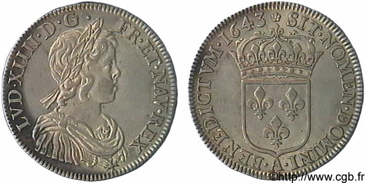 LOUIS XIV LE GRAND OU LE ROI SOLEIL Demi-écu à la mèche courte 1643 Paris, Monnaie de Matignon SUP